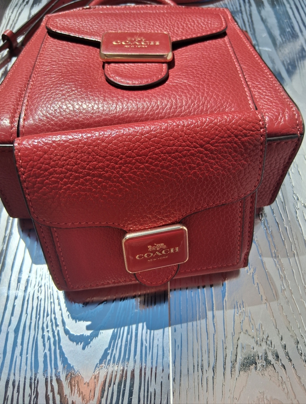 Coach Red Pebbled Leather Crossbody Bag With Matching Wallet
